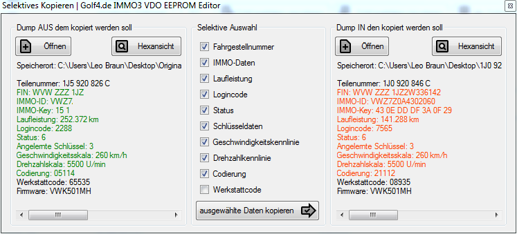 Übersicht selektives Kopieren